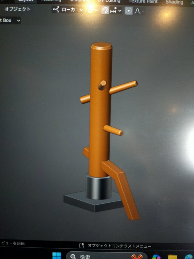 Blenderで製作中の木人3Dモデルのスクリーンショット